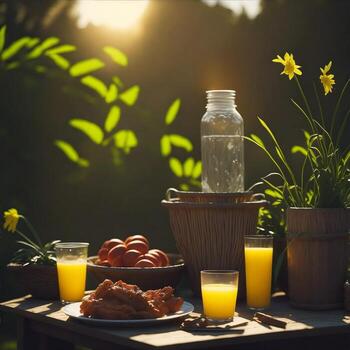 Highlight the sunlight and warm tones in the image to create a cheerful and inviting ambiance photo