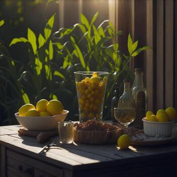 Highlight the sunlight and warm tones in the image to create a cheerful and inviting ambiance photo