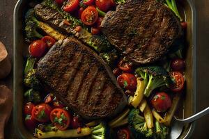 Grilled Beef Steak with Vibrant Vegetable Medley Immerse yourself in a flavorful fusion of tastesai generative photo