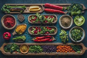 Indulge in the colorful nourishment of a captivating image showcasing a diverse selection of healthy foods ai generative photo