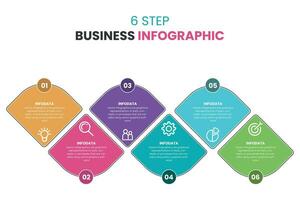 Concept of arrow business model with 6 successive steps. Six colorful graphic elements. Timeline design for brochure, presentation. Infographic design layout vector