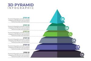 Simple 3d pyramid made of six thick layers, space for text right, infographics element vector