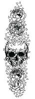 skull art tattoo flowers sketch black and white vector