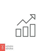 Profit growth icon. Simple outline style. Growing bars graphic, rising arrow, infographic, business concept. Thin line symbol. Vector illustration isolated on white background. Editable stroke EPS 10.