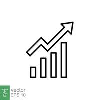 Profit growth icon. Simple outline style. Growing bars graphic with rising arrow, money gain, infographic, business concept. Thin line symbol. Vector illustration isolated on white background. EPS 10.