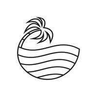 palm tree line icon with ocean wave vector illustration isolated on white background