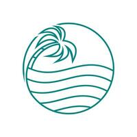 circle line beach palm tree logo design concept isolated on white background. vector