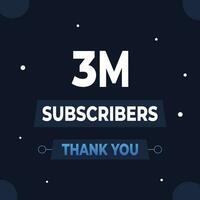 Thank you 3m subscribers or followers. web social media modern post design vector