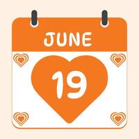 Day 19 of Month June, calendar design with heart icon vector