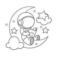 Astronaut is reading a book on the moon for coloring vector