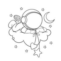 Astronaut in the cloud with stars for coloring vector