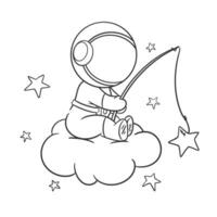 Astronauts are in the clouds fishing for coloring vector