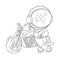 Astronaut with big bike motorcycle for coloring vector