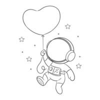 Astronaut is flying with balloon for coloring vector