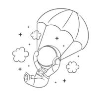 Astronaut is parachuting in the sky for coloring vector