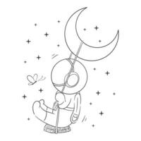 Astronaut playing swing in space for coloring vector