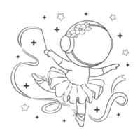 Astronauts are dancing with the ribbon for coloring vector