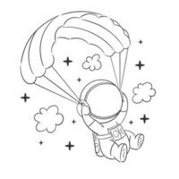Astronaut is doing parachute in beautiful sky for coloring vector