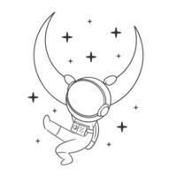 The astronaut is hanging from the moon with his hands for coloring vector