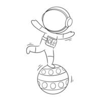 Astronaut is standing on a circus ball for coloring vector