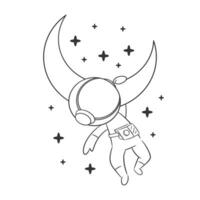 Astronaut hanging on the moon with one hand for coloring vector