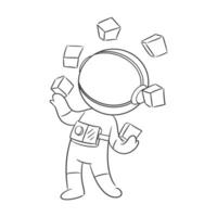 Astronaut is playing colorful dice roll for coloring vector