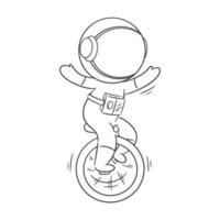 Astronaut is playing on a unicycle for coloring vector