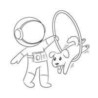 Astronaut playing jump with dog for coloring vector