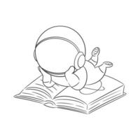 Astronaut is relaxing while reading a book for coloring vector