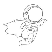 Astronaut is flying and wearing superhero cape for coloring vector