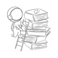 Astronaut is climbing the stairs in search of books for coloring vector