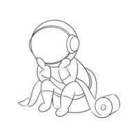 Astronaut is defecating with toilet paper beside him for coloring vector