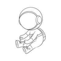 Astronaut sitting fixing his shoelaces for coloring vector