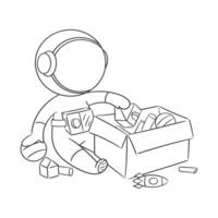 Astronauts are packing toys into boxes for coloring vector