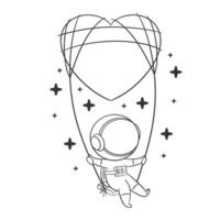astronauta jugando corazón globo columpio para colorante vector