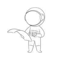 Astronaut reading a map and carrying a compass for coloring vector