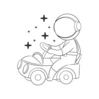 Astronaut driving a toy car for coloring vector