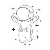 Astronaut doing a jump in space for coloring vector