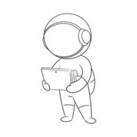 Astronaut standing playing on tablet for coloring vector