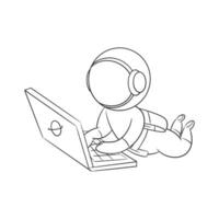 Astronaut working in front of laptop for coloring vector