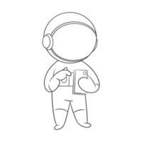 Astronaut standing and playing smartphone  for coloring vector