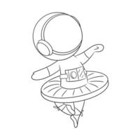 Astronaut carrying a large donut for coloring vector