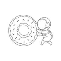 Astronaut carrying a large donut for coloring vector