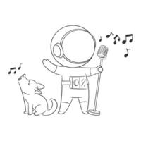 Astronaut sings with the dog for coloring vector