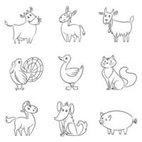 Set of animal cartoon vector character for coloring