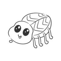 Cute brown beetle is walking and smiling for coloring vector