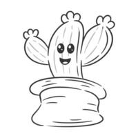 Cute cactus having laughing expression for coloring vector