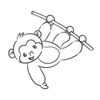 Cute monkey hanging on a tree branch for coloring vector