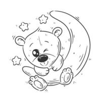 Cute bear hanging on the moon cartoon vector for coloring