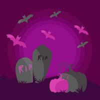 happy halloween, tombstone pumpkins, trick or treat party celebration vector illustration, pink color